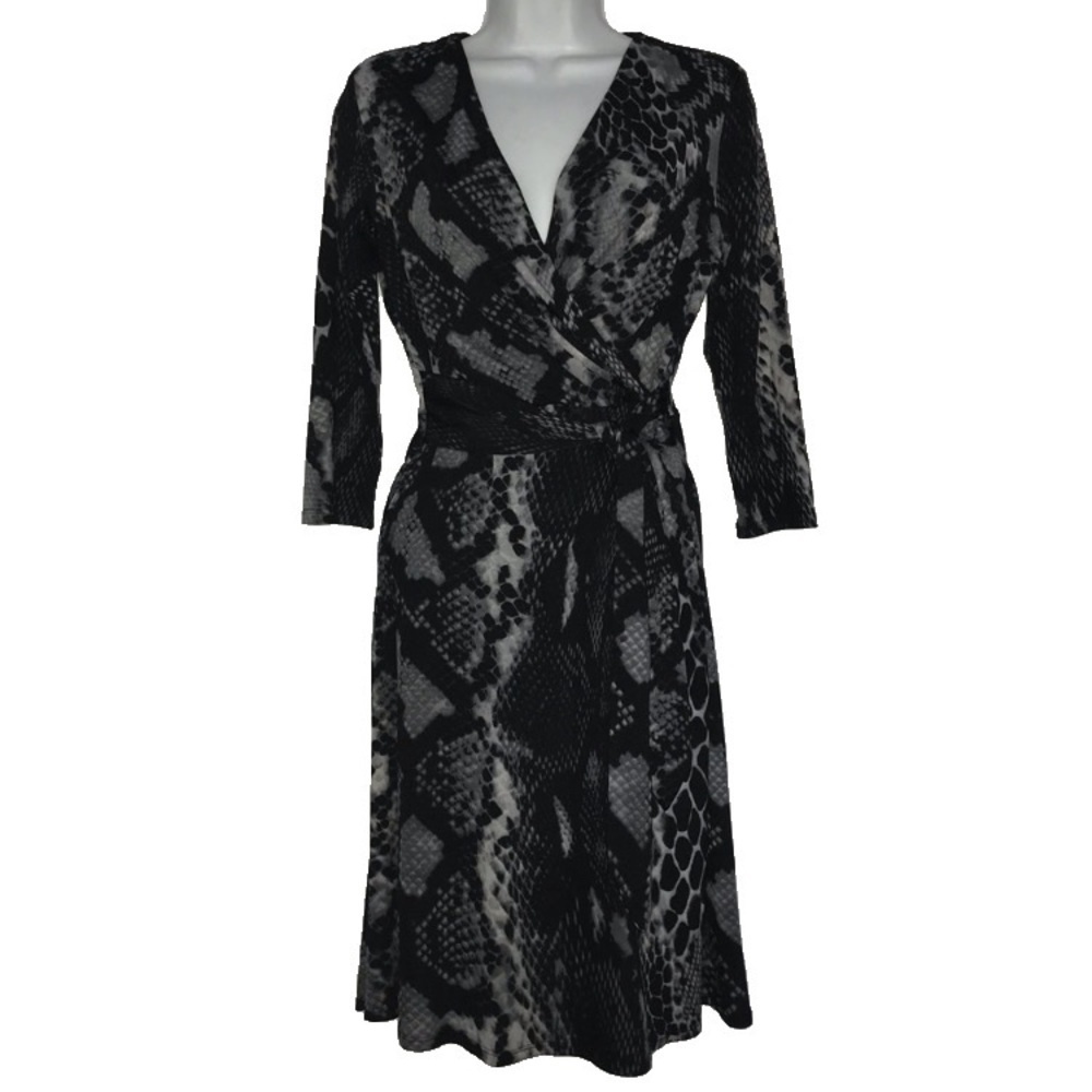 B Slim NY Collection Stretch Snakeskin Print Wrap Women Dress S  Black